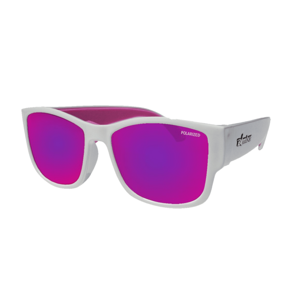 GM113PMPF Gafas de Sol Polarizadas Blanco con lente espejo rosa UV400 y espuma rosa que flotan