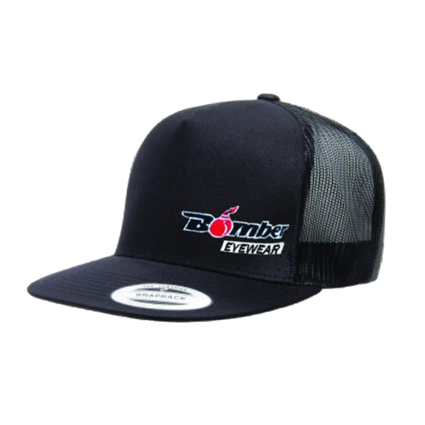 Gorra classico snapback, negro, con diseño de Bomber Eyewear bordado en el frente.